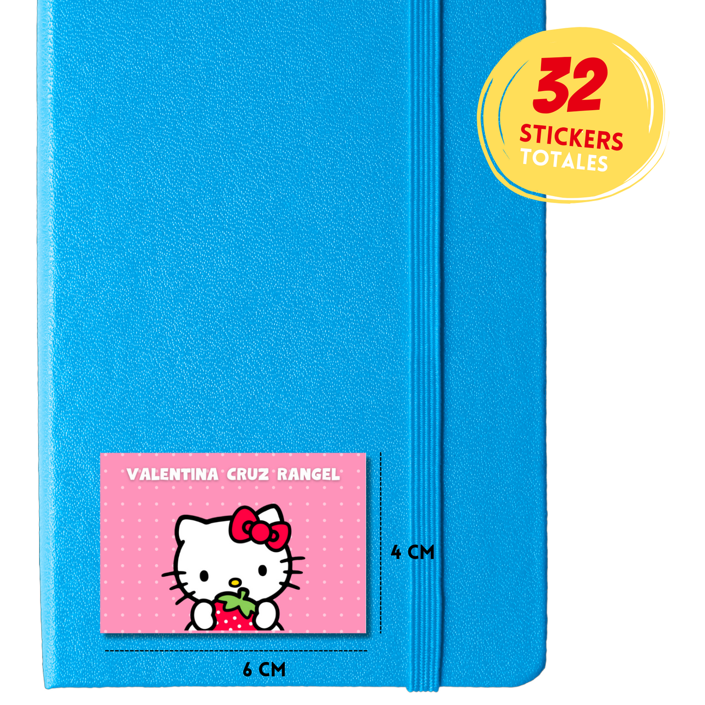 Hello Kitty Fresa Etiquetas Escolares Personalizadas Libretas, Libros y Lápices