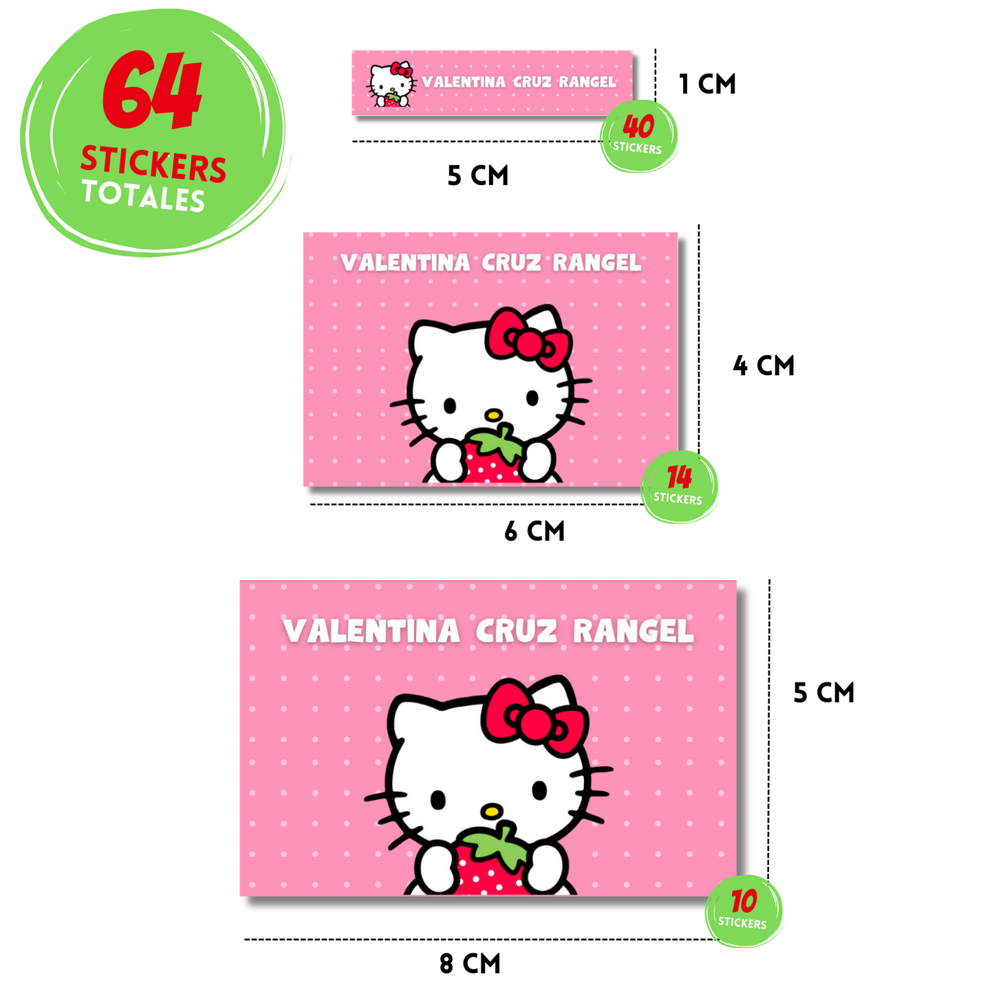 Hello Kitty Fresa Etiquetas Escolares Personalizadas Libretas, Libros y Lápices