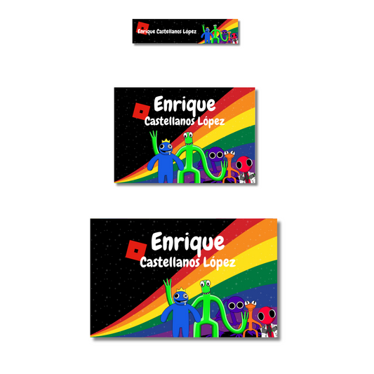 Rainbow Friends Arcoíris Etiquetas Escolares Personalizadas Libretas, Libros y Lápices