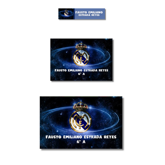 Real Madrid Logo Etiquetas Escolares Personalizadas Libretas, Libros y Lápices