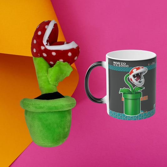 Mario Bros Piraña Kit Regalo Peluche Cariñoso + Taza Mágica Personalizada